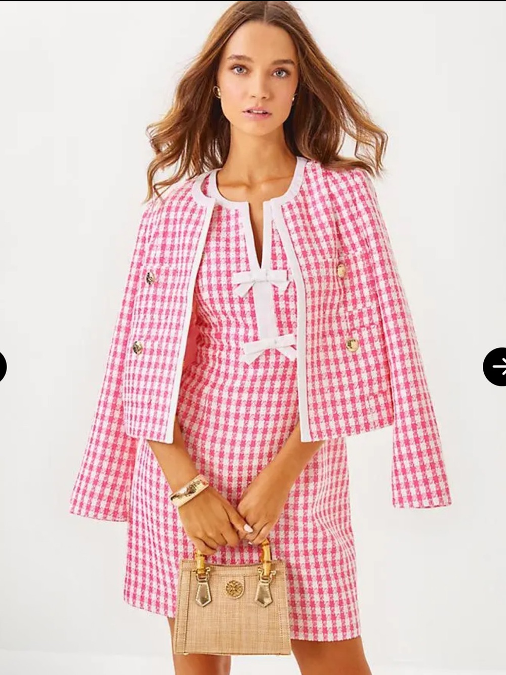 Lilly Pulitzer Pink & White Houndstooth Tweed Dress and Jacket set